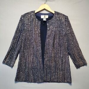 VTG 90s Jeanne Alexander Evening Jacket Women M Blue Gold Metallic Sparkle USA
